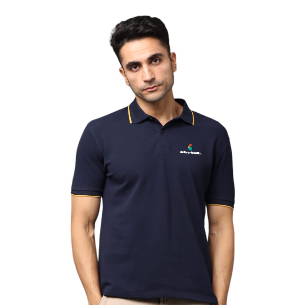 Greys & Blues Pima Polo T-Shirt - Navy Blue With Musterd Tipping